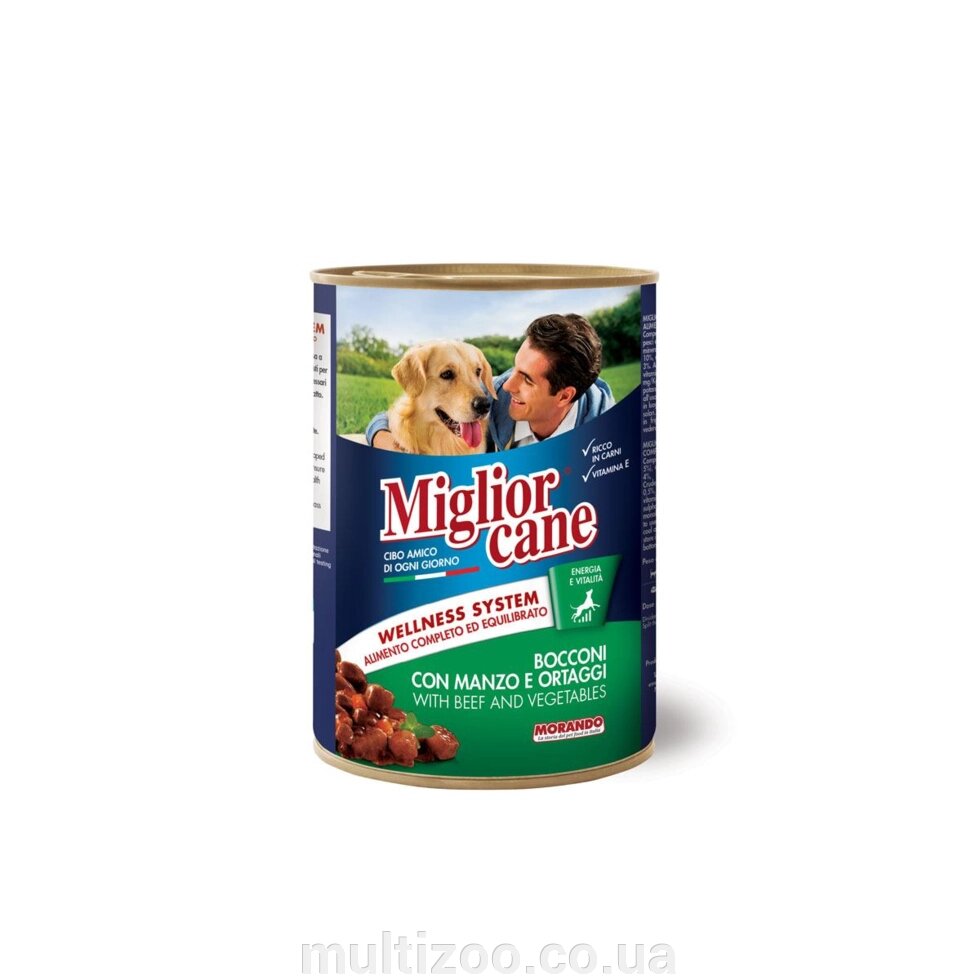 Вологий корм для собак Migliorcane зі шматочками яловичини та овочами, 405 г від компанії Multizoo - зоотовари для тварин - фото 1