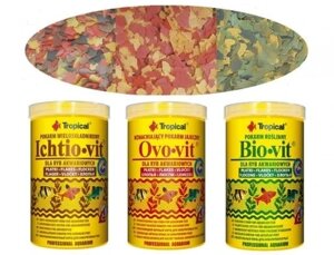 3 шт. Корм для риб Tropical пластівці 285 г набір кормів Ichtio-vit Bio-vit Ovo-vit