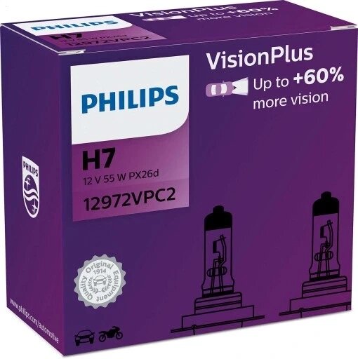 3 шт. Philips H7 55 W 12972vpc2 2x лампи Visionplus на 60% більше світла від компанії Інтернет-магазин EconomPokupka - фото 1