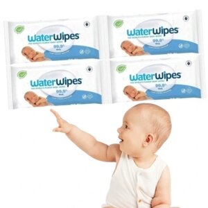 Біо вологі серветки Waterwipes 4x60шт для новонароджених біорозкладні 99% води серветки для немовлят