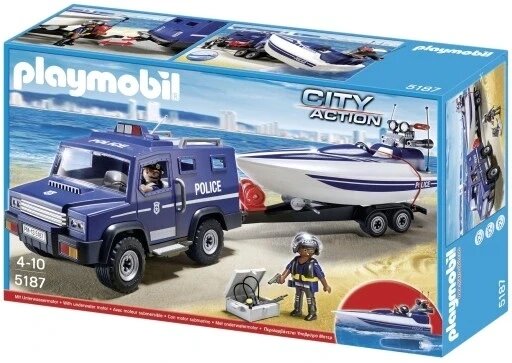 Блоковий конструктор Playmobil City Action (5187) Поліцейський джип з човном від компанії Інтернет-магазин EconomPokupka - фото 1