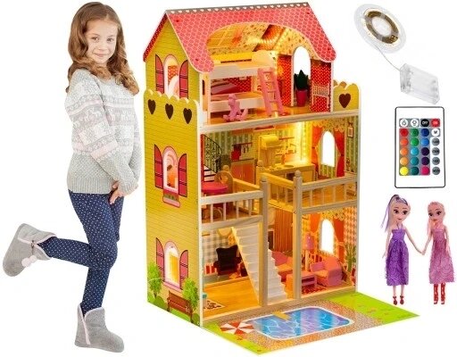 Дерев'яний ляльковий будиночок Funfit Kids 90 см великий + меблі Led басейн від компанії Інтернет-магазин EconomPokupka - фото 1