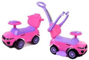 Дитяча каталка рожева машина Funfit Kids з штовхачем Ride On Walker Push 3в1 сигналом 2094