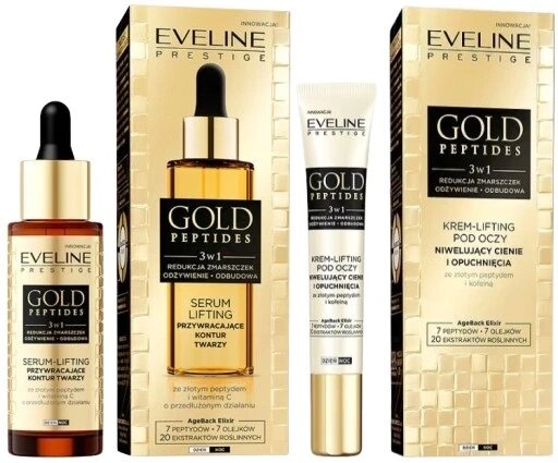 Eveline Cosmetics Gold Peptides сироватка для обличчя з ефектом ліфтингу 30ml + крем-ліфтинг для області навколо очей від компанії Інтернет-магазин EconomPokupka - фото 1