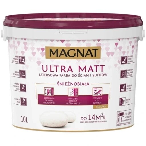 Фарба для стін латексна Magnat ULTRA MATT 10 л сніжнобіла матова від компанії Інтернет-магазин EconomPokupka - фото 1