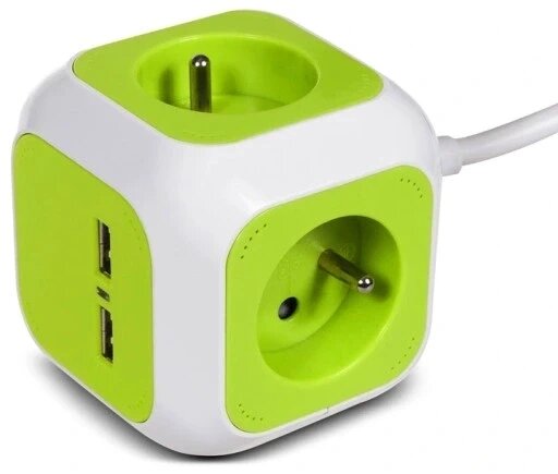 GreenBlue Подовжувач MagicCube GB118 4 розетки 1,4 м зелений 2xUSB від компанії Інтернет-магазин EconomPokupka - фото 1