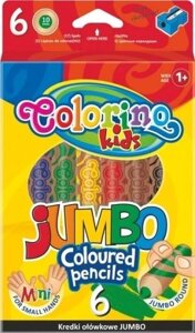 Олівці Colorino 6 шт First Pencil Crayons 6 Colours Jumbo Thick Natural + точилка 41316