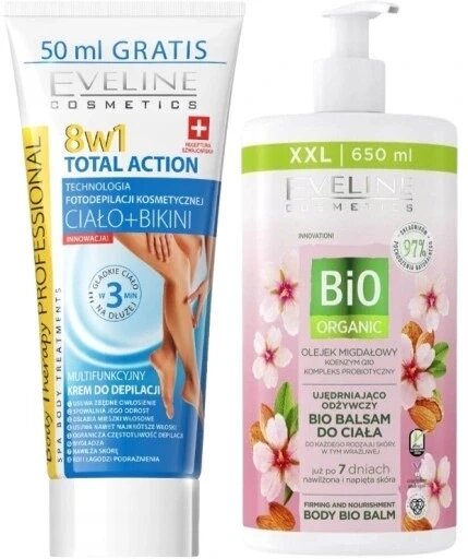 Крем для депіляції Eveline Cosmetics 200 мл 300 г 8в1 Total Action + Bio Organic бальзам від компанії Інтернет-магазин EconomPokupka - фото 1