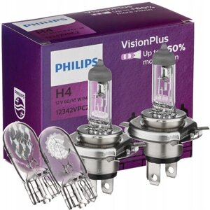 Лампи Philips Visionplus H4 60 2 шт. потужні +60% W5w