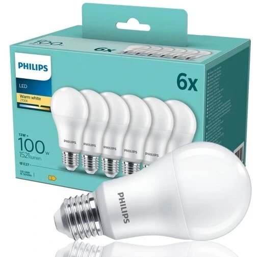 Led лампи E27 6шт Philips Set 13 В = 100 В 2700k, теплий білий 1521лм A60 Philips від компанії Інтернет-магазин EconomPokupka - фото 1