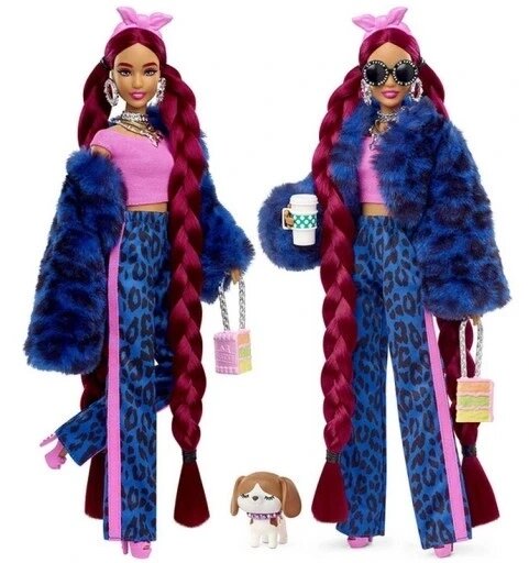 Лялька барбі екстра синій леопардовий костюм/бордове волосся Hhn09 Barbie Extra Doll 17 з собакою від компанії Інтернет-магазин EconomPokupka - фото 1