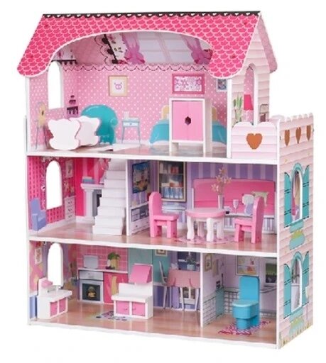 Ляльковий будиночок Ikonka 70 см рожевий дерев'яний мдф + світлодіодні меблі від компанії Інтернет-магазин EconomPokupka - фото 1