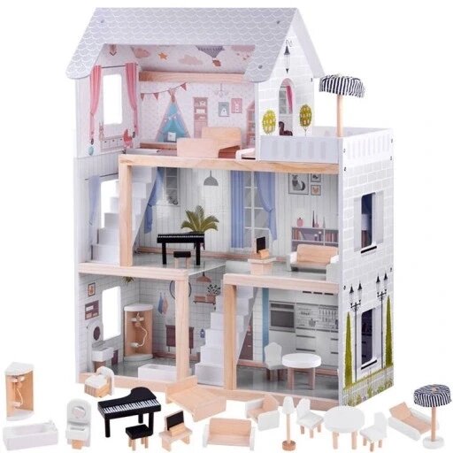 Ляльковий будиночок Jokomisiada House 80 см великий дерев'яний з меблями вілла стиль бохо від компанії Інтернет-магазин EconomPokupka - фото 1