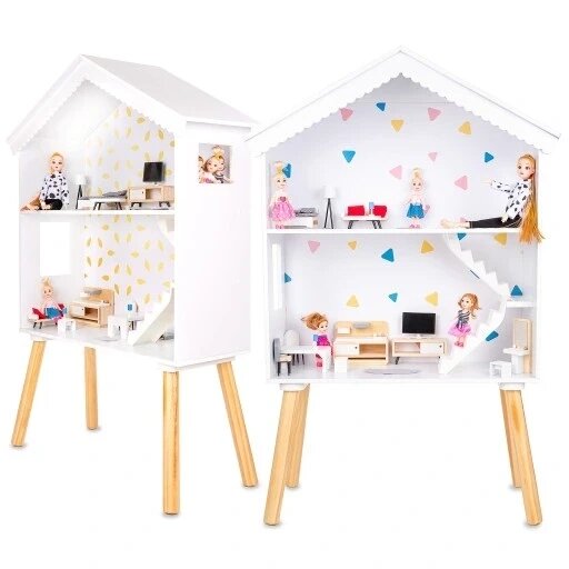Ляльковий будиночок Kinderplay 100 см дерев'яний будинок двосторонні меблі + ляльки від компанії Інтернет-магазин EconomPokupka - фото 1