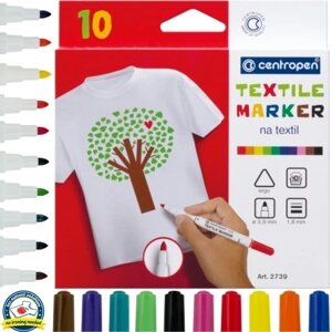 Маркери Centropen 10 шт фломастери для тканини футболок одягу 10 кольорів 2739