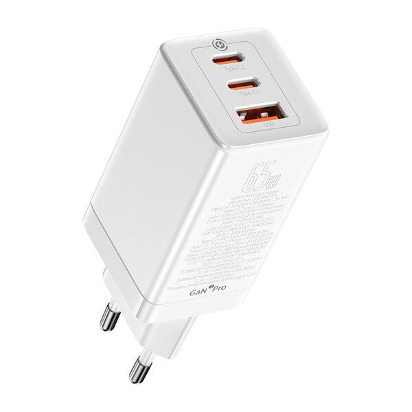 Мережевий зарядний пристрій Baseus GAN3 Pro 2C+U 3x USB-A USB-C PD QC4.0 65W White від компанії Інтернет-магазин EconomPokupka - фото 1