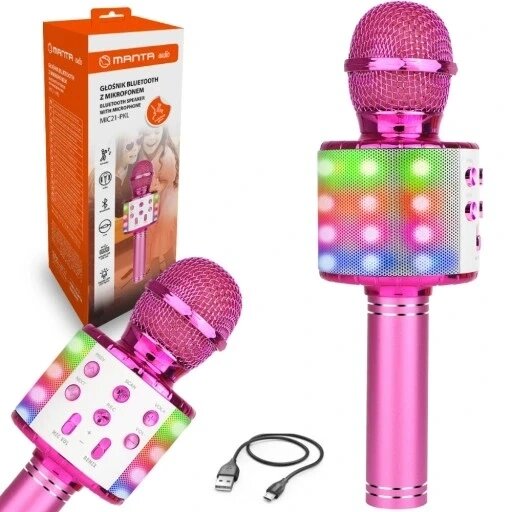 Мікрофон Караоке Bluetooth Manta Mic21-pkl рожева Led Pink Echo Light від компанії Інтернет-магазин EconomPokupka - фото 1