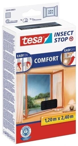 Москітна сітка для вікна 120 см х 240 см віконна Tesa Comfort чорна 1,2 2,4м від компанії Інтернет-магазин EconomPokupka - фото 1