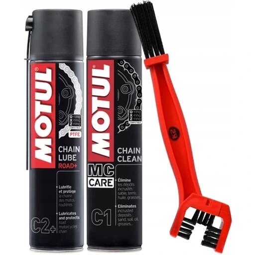 Motul C2+ Chain Lube Road 0.4l оригінал білий спрей для змащування ланцюга мотоцикла щітка для чищення від компанії Інтернет-магазин EconomPokupka - фото 1