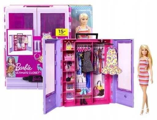 Набір Mattel Hjl66 Barbie зі шафою лялькою аксесуарами для одягу гардероб + лялька для ляльки від компанії Інтернет-магазин EconomPokupka - фото 1