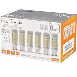 Набір світлодіодних ламп LedLumen T18-C SMD 2835 6 шт. Набір 6x G9 MINI LED лампочка 8W=60W 2835SMD 806lm