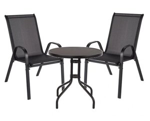 Набір садових меблів з металу Agtrade Garden Furniture чорний 3 ел стіл та стільці на балкон терасу комплект