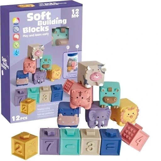 Навчальний набір кольорових м'яких сенсорих тварин з 12 комплектів Soft Blocks Ma0025a від компанії Інтернет-магазин EconomPokupka - фото 1