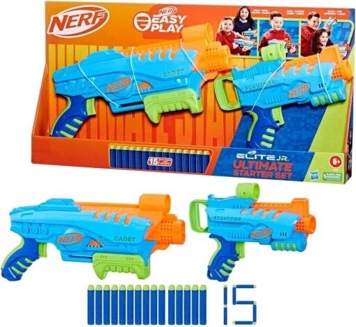 Nerf Elite Junior Ultimate Starter Set Two Launchers 2 стартовий набір для стройки гвинтовки найменших Hasbro F6369 від компанії Інтернет-магазин EconomPokupka - фото 1