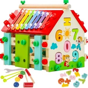 Сортер дерев'яний будиночок цифри кубик тарілки м'ячики для дітей Kruzzel 22564