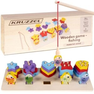 Пазл сортер дерев'яні кубики розвиваюча гра рибалка Fishing Block Sorter Kruzzel