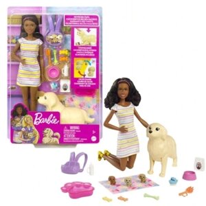 Набір ляльки барбі та новонароджених цуценят Mattel + аксесуари