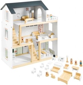 Ляльковий будиночок Mamabrum Dollhouses 70см дерев'яний будинок для ляльків пастель + доступ. 19шт