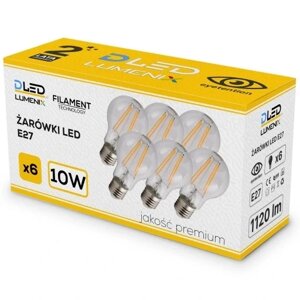 Світлодіодна лампочка DLED Filament E27 10W теплий білий 6 шт