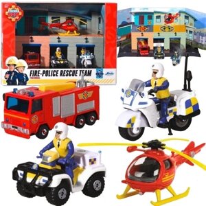 Пожежник сем набір 4 рятувальних машин + гараж комплект з 4 Dickie Toys 203093008