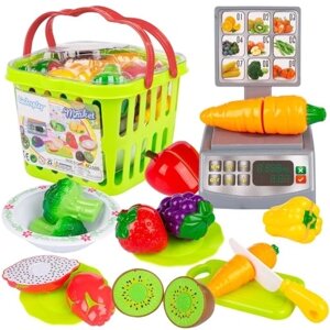 Набір кошик овочі фрукти з вагами на липучках Kinderplay Kp6853