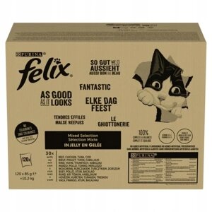 Вологий корм для кішок FELIX Purina, суміш смаків, набір 120 шт., 10,2 кг