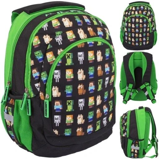 Шкільний багатокамерний рюкзак Minecraft Astra чорний Відтінки зеленого 20 л від компанії Інтернет-магазин EconomPokupka - фото 1
