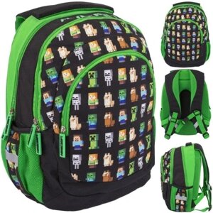 Шкільний багатокамерний рюкзак Minecraft Astra чорний Відтінки зеленого 20 л