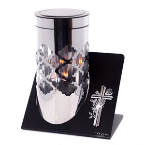 Великий сріблястий металевий сонячний ліхтар з ефектом вогню і хрестом Paris C