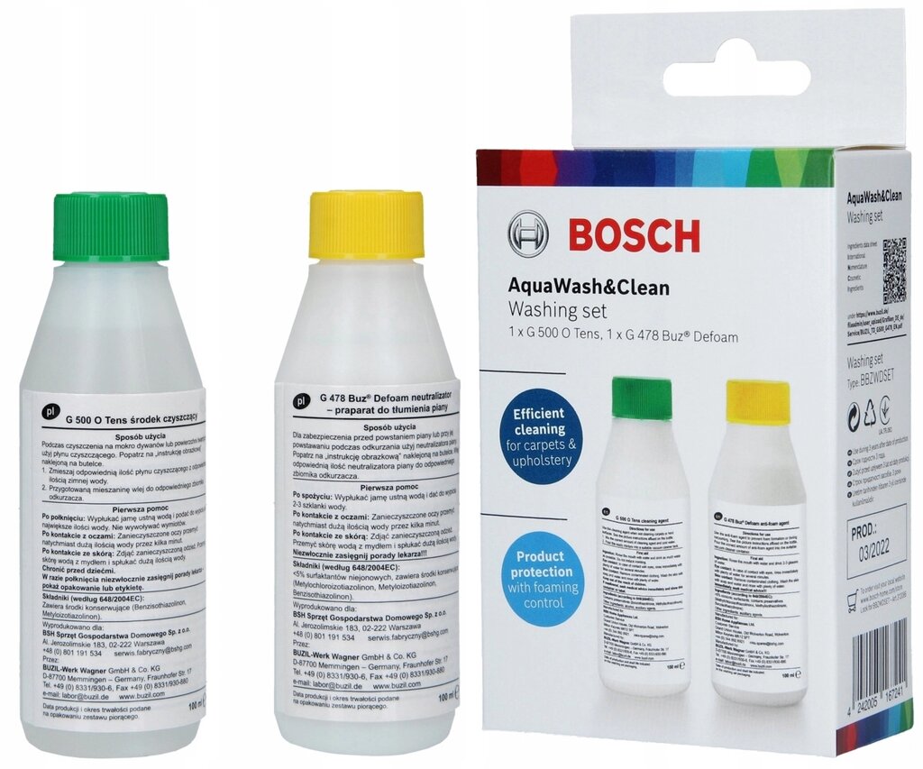 Засіб для прання Bosch 0,2 кг 0,1 л шт. Aqua Wash & Clean для килимів шампунь + нейтралізатор від компанії Інтернет-магазин EconomPokupka - фото 1