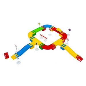 Гра Конструктор "Кольорова дорога №2" 114/23 (12) "BAMSIC" 33 деталі, 2 машинки, дорожні знаки, в тубусі