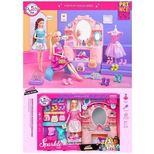 Лялька з меблями 7024 (16) туалетний столик, висота ляльки 30 см, прикраси, одяг, взуття, аксесуари, рухливі кінцівки,