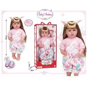 Лялька A 919 C (12/2) гумова, висота - 55 см, прошите волосся, рухомі кінцівки, щітка для волосся, заколки з “вушками”,