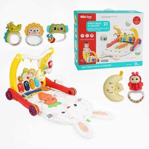 Ходунки 6016 (12) 2в1, килимок, звук, підсвічування, піаніно, нічник, 4 брязкальця, пальчикові ігри, проєктор зоряного