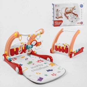 Ходунки 2в1 HE 0634 (12) ігровий музичний килимок, піаніно, 4 брязкальця з прорізувачем, дзеркальце, в коробці