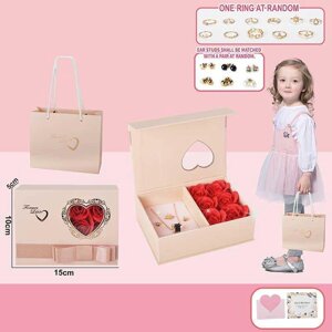 Набір прикрас 769-10 (144/2) магнітна застібка, підвіска, каблучка, сережки, бутони троянди, листівка, паперовий пакет,