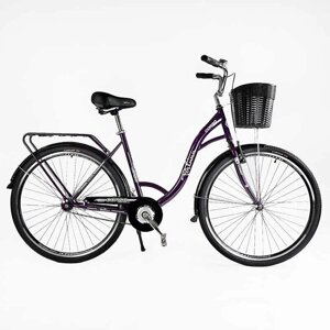 Велосипед міський Corso «FORTUNA» 28`` FR-28077 + КОШИК (1) ТЕМНО-ФІОЛЕТОВИЙ, одношвидкісний, сталева рама 20``,