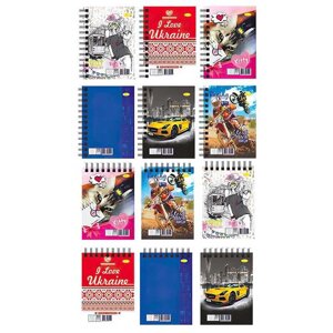 Гр Блокнот Б-Л6-80 / АП-1713 (10) А6, 80арк, клітинка, лаковка, 2 види, пружина збоку та пружина зверху "Апельсин"