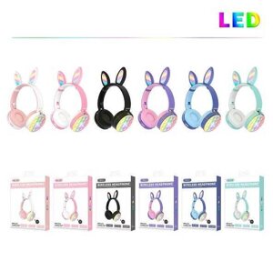 Навушники C 55255 (60) "Зайчик", мікс кольорів, поп-іт, бездротові Bluetooth, світло, радіо, мікрофон, USB кабель, в