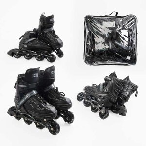 Ролики 74384-М /розмір 34-38/ колір – ЧОРНИЙ (6) колеса PU, устілка 20-24 см, ПЕРЕДНЄ КОЛЕСО СВІТЛО, d – 6.5 см, в сумці